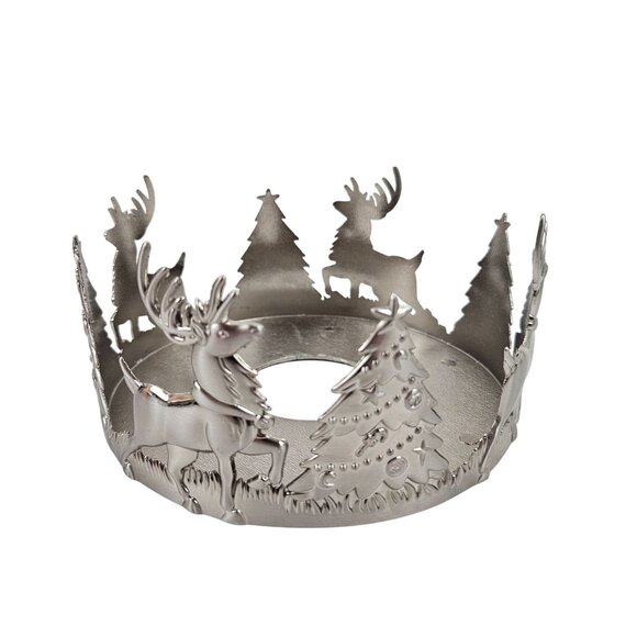 International Silver Holiday Reindeer Tree Pillar Holder 6.25 in Brushed Silver - Picture 6 of 10